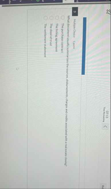0 7 : 1 1 Time Remaining 3 Multiple Choice 1