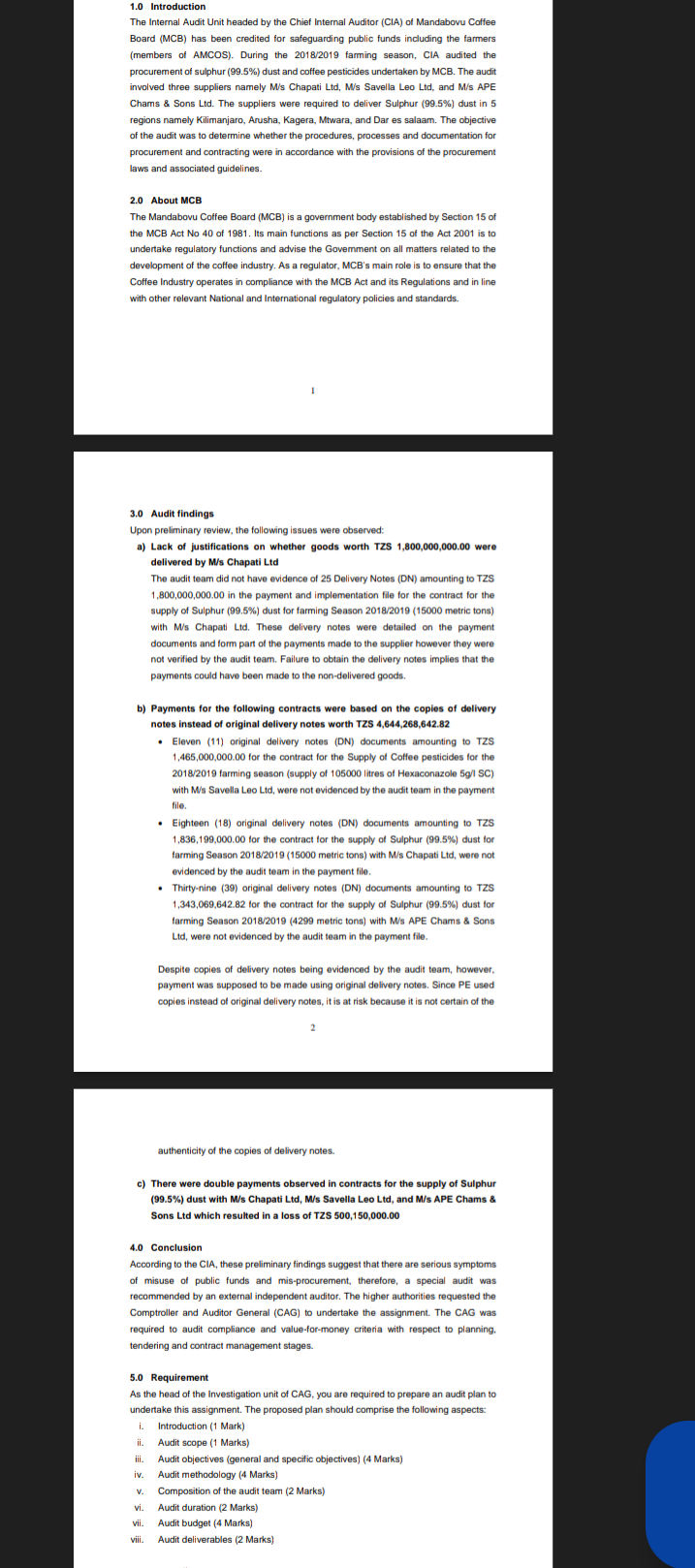 1 . 0 IntroductionThe Internal Audit Unit headed