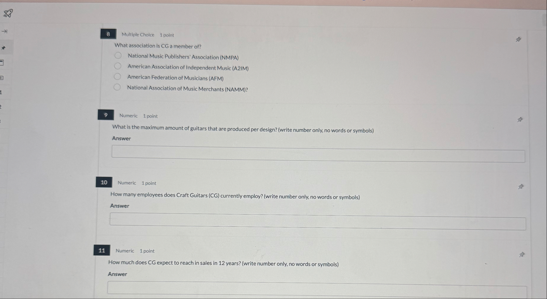 8 Multiple Choice 1 point What association is CG