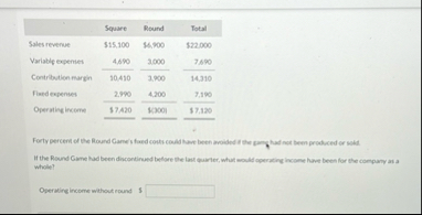 \ table [ [ , Sequare,Round,Total ] , [ Sales