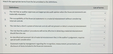 Match the appropriate terms from the list