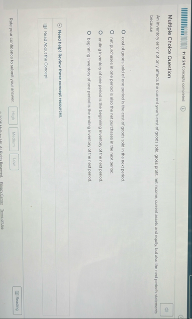 1 1 of 2 4 Concepts completed Multiple Choice