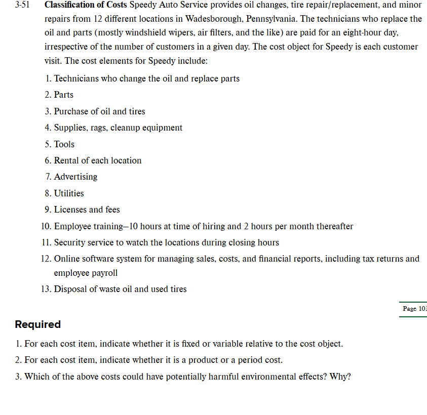 Required 1 . For each cost item, indicate whether