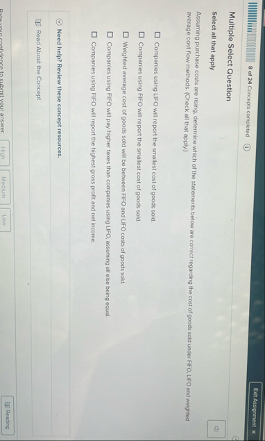 8 of 2 4 Concepts completed Multiple Select