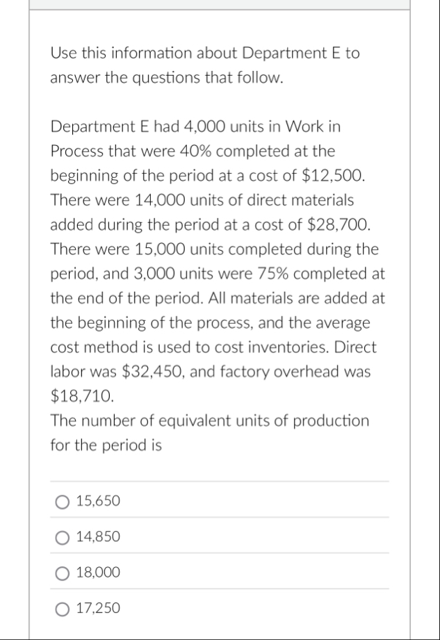 Use this information about Department E to answer