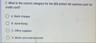 What is the correct category for the $ 8 5