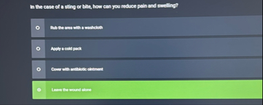 In case if a sting or bite, how can you reduce