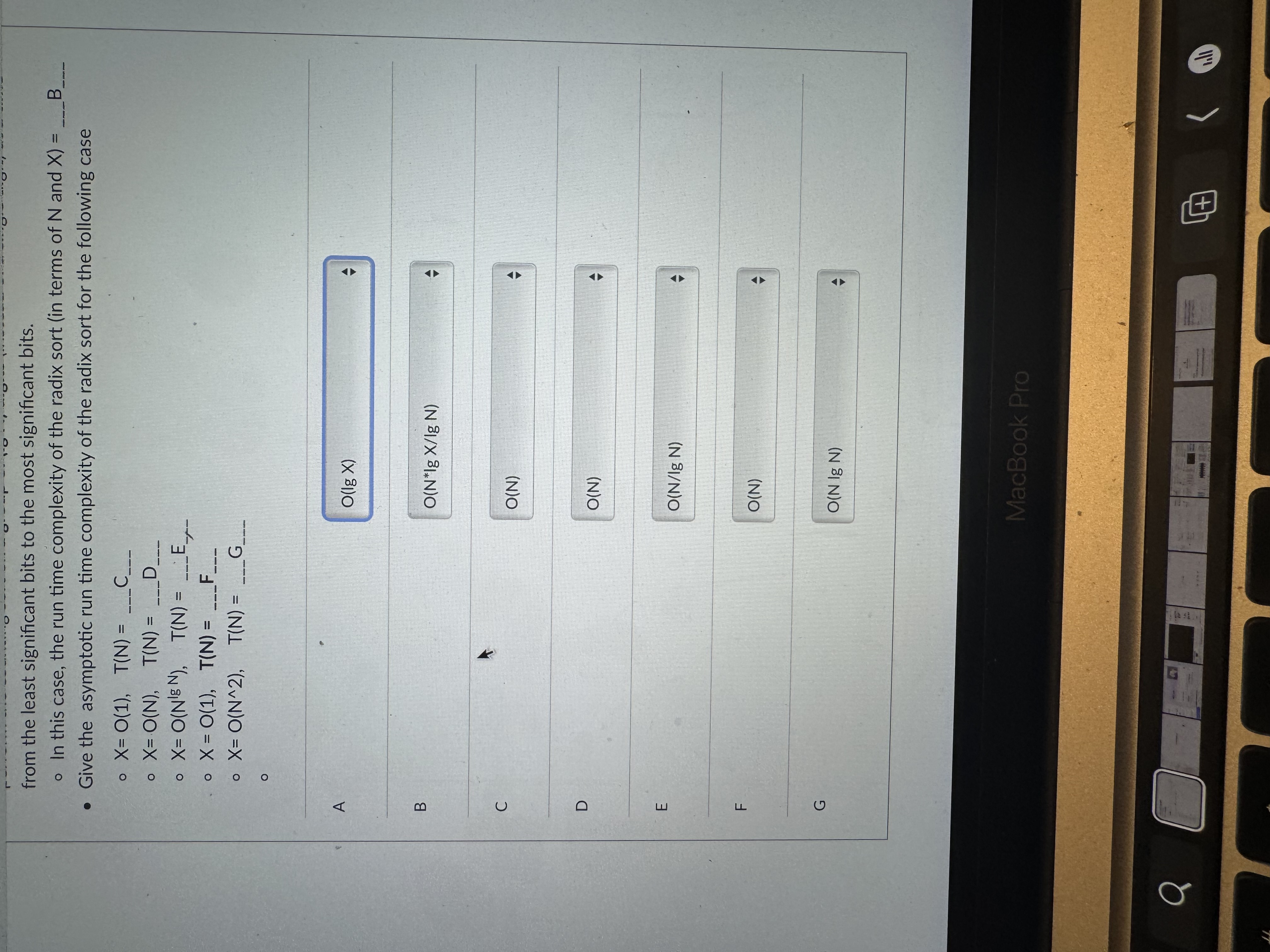 Consider the radix sort for a sequence of N