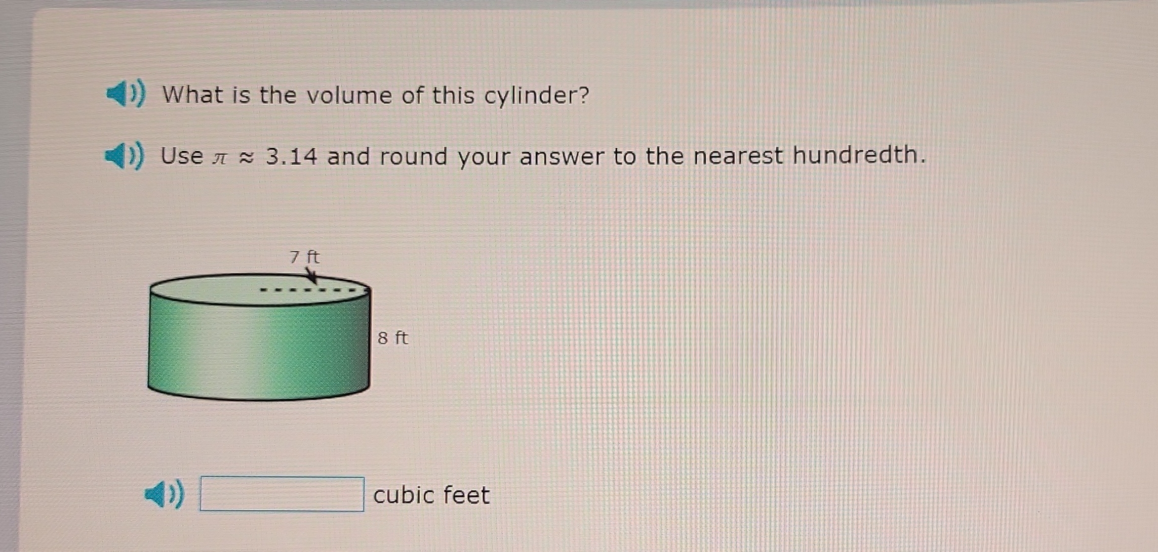 What is the volume of this cylinder? () Use A ~