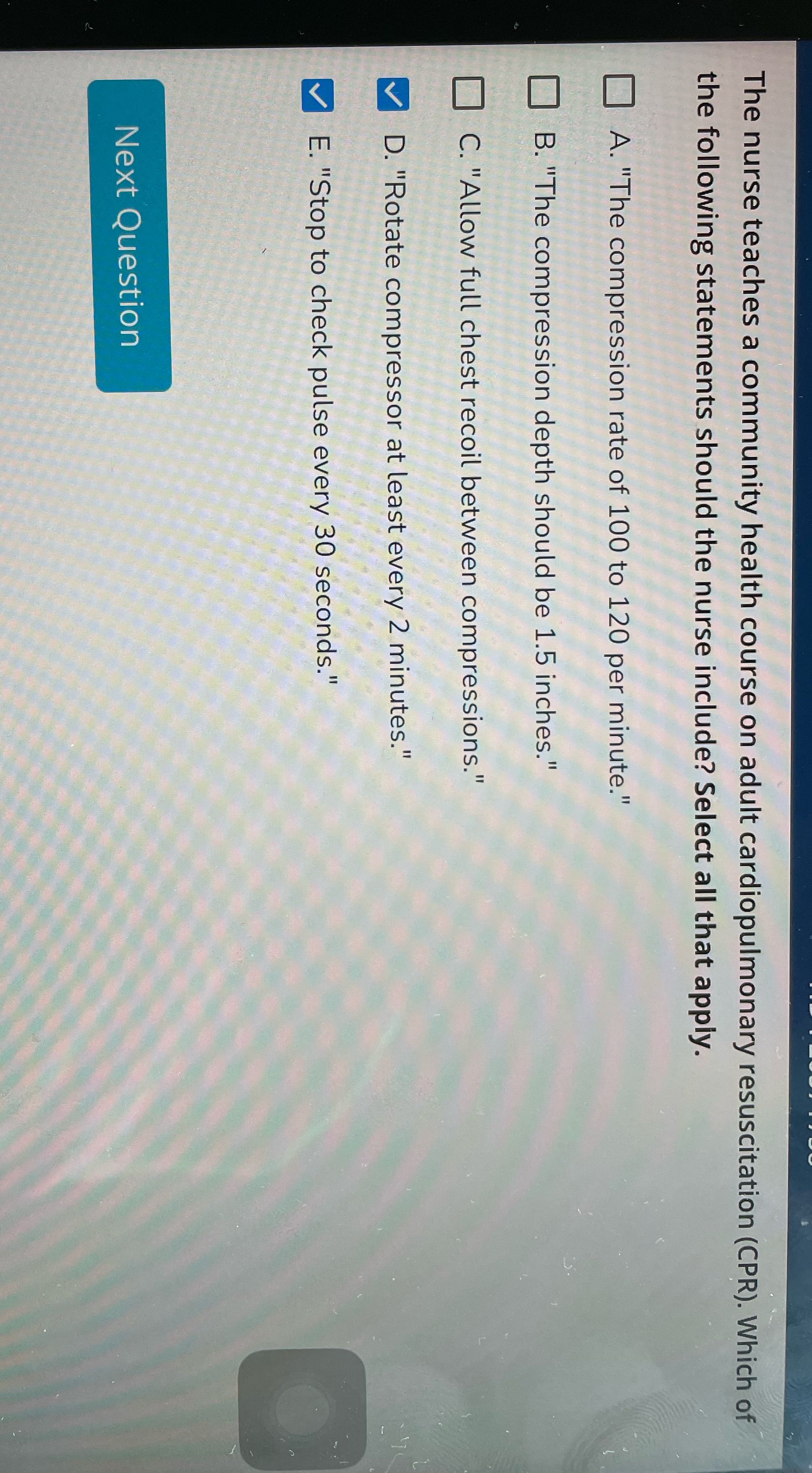 The nurse teaches a community health course on