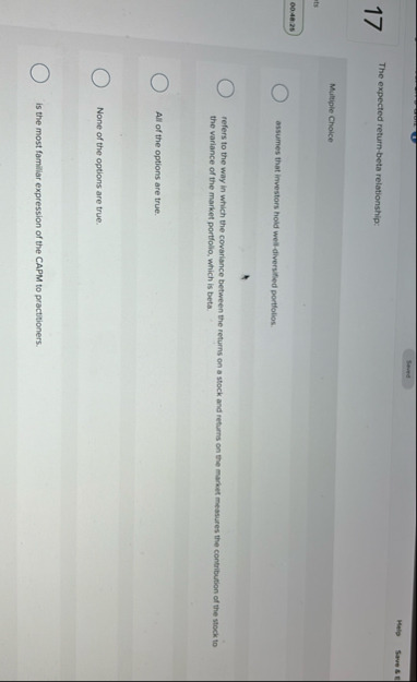 1 7 The expected return - beta relationship: