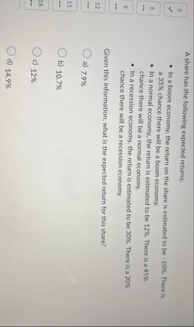 A share has the following expected returns: In a