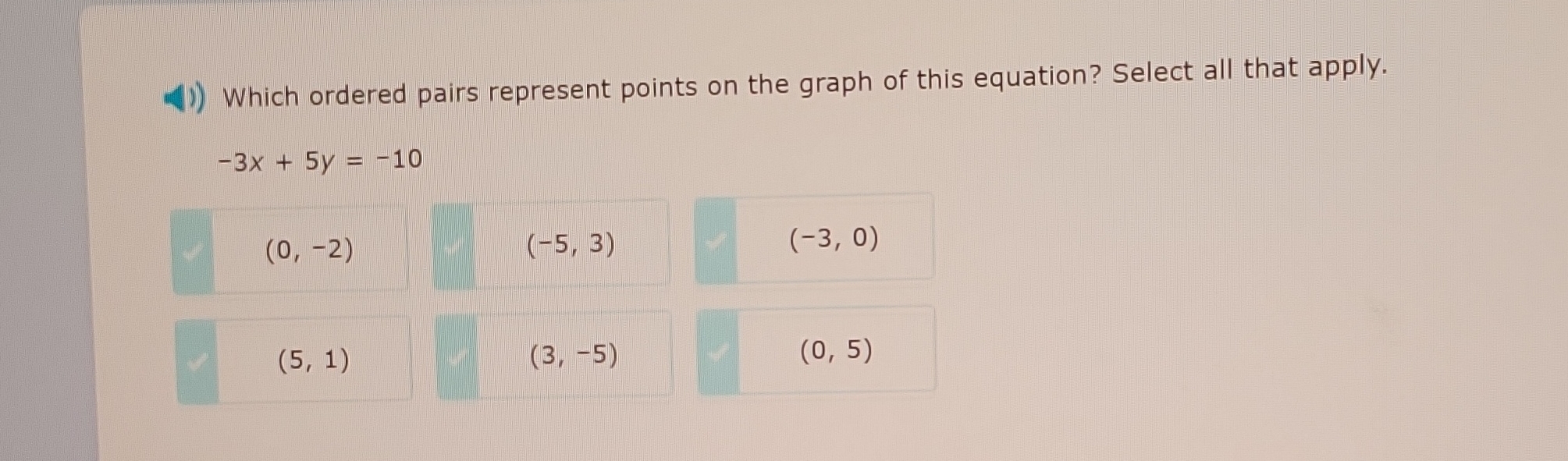 ()) Which ordered pairs represent points on the