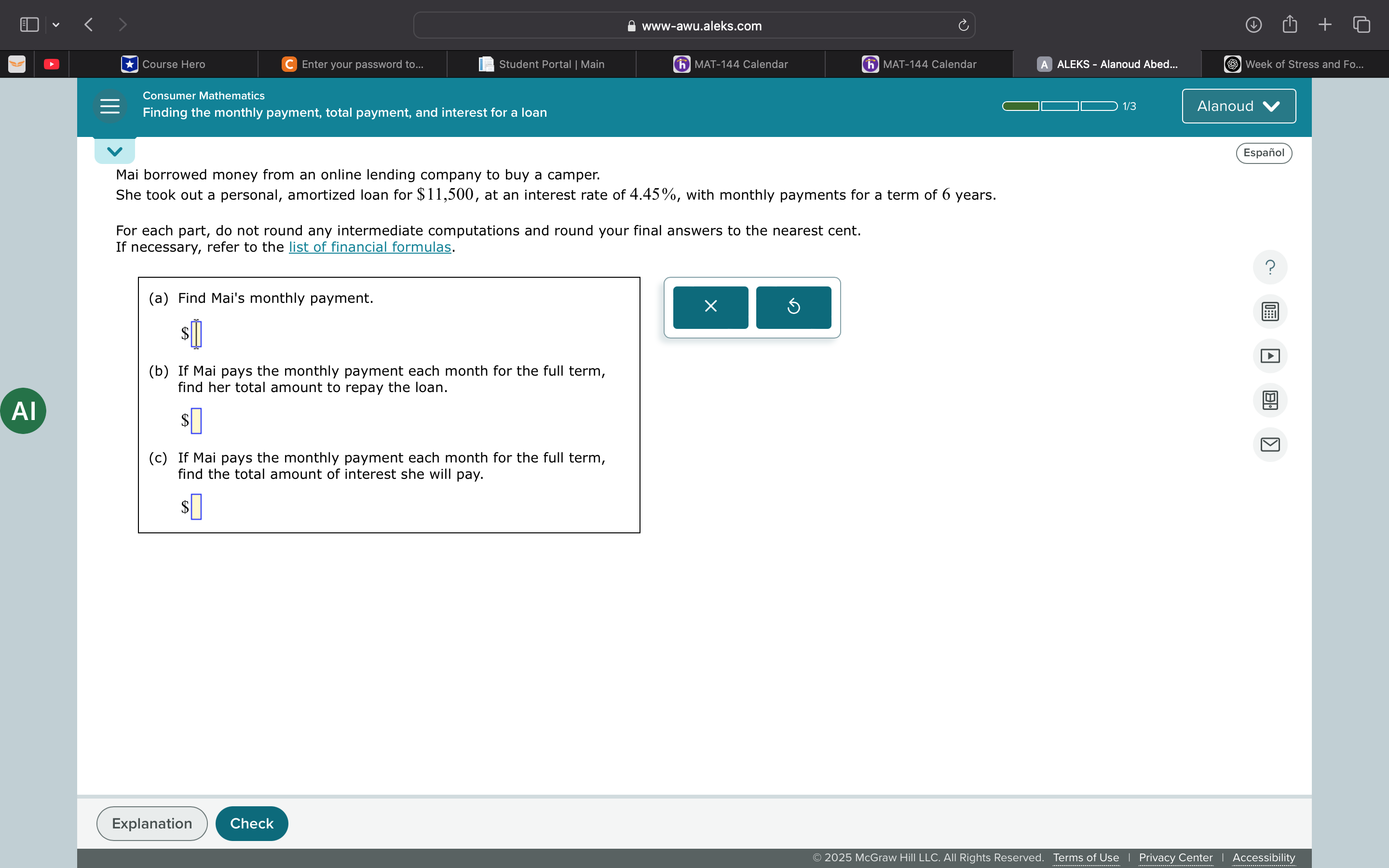 V www-awu.aleks.com C ch + Course Hero C Enter