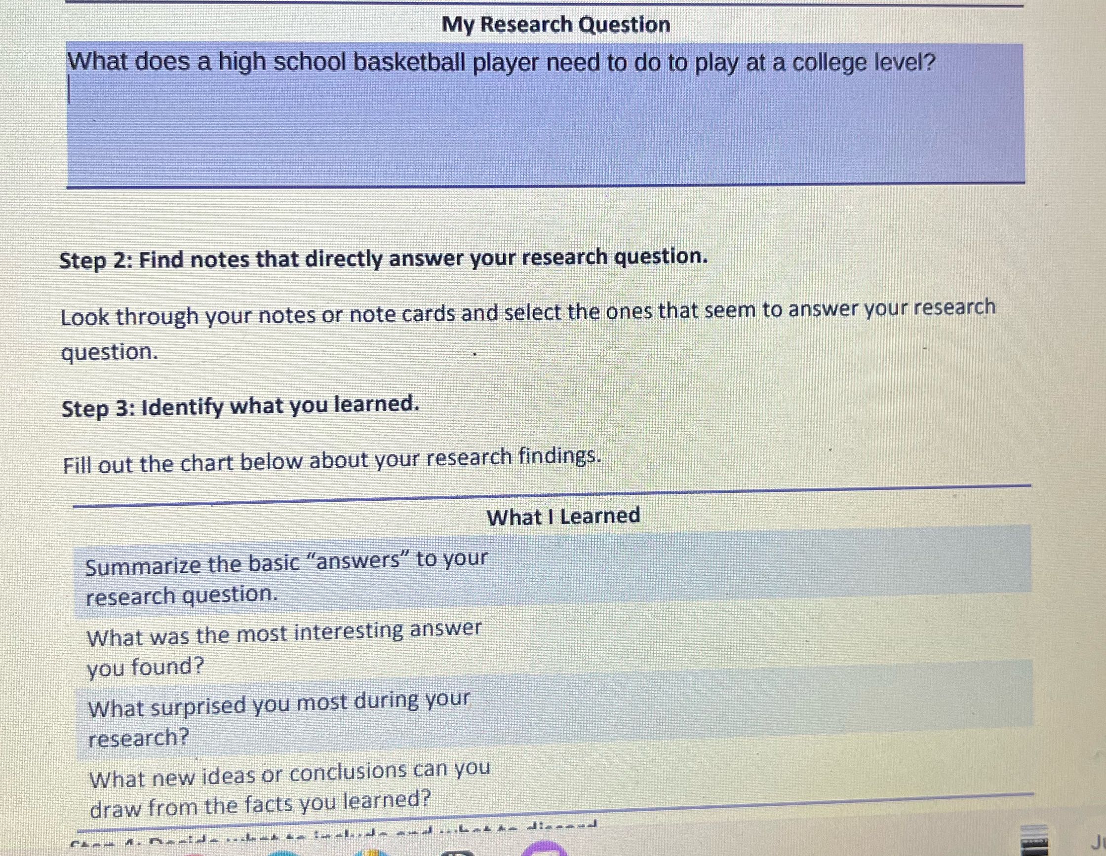 My Research Question What does a high school