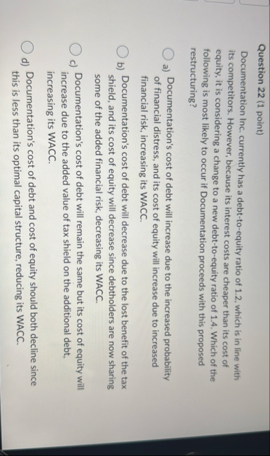 Question 2 2 ( 1 point ) Documentation Inc.