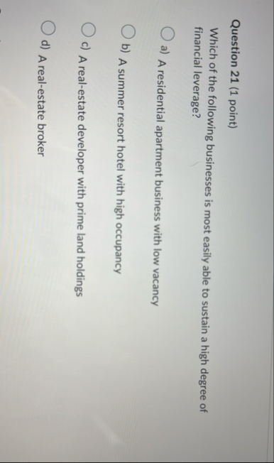 Question 2 1 ( 1 point ) Which of the following