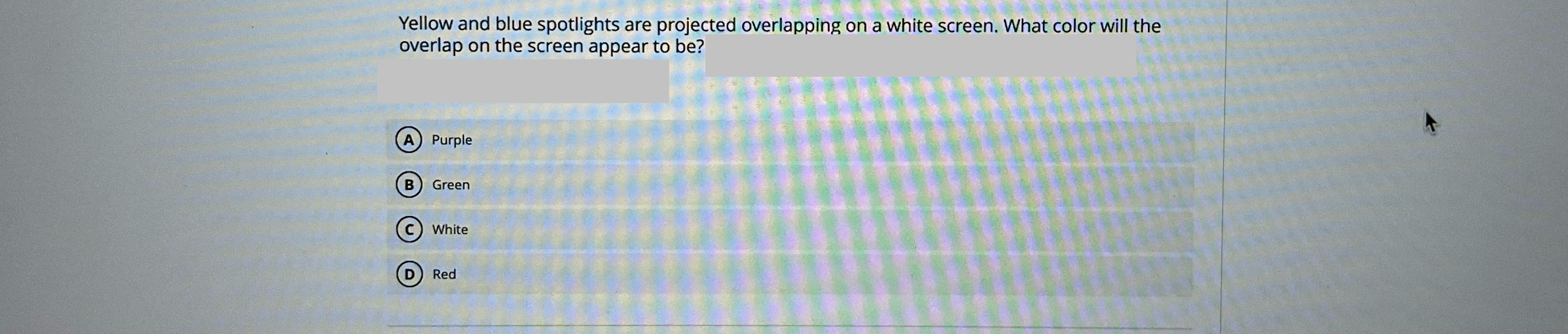Answer Yellow and blue spotlights are projected