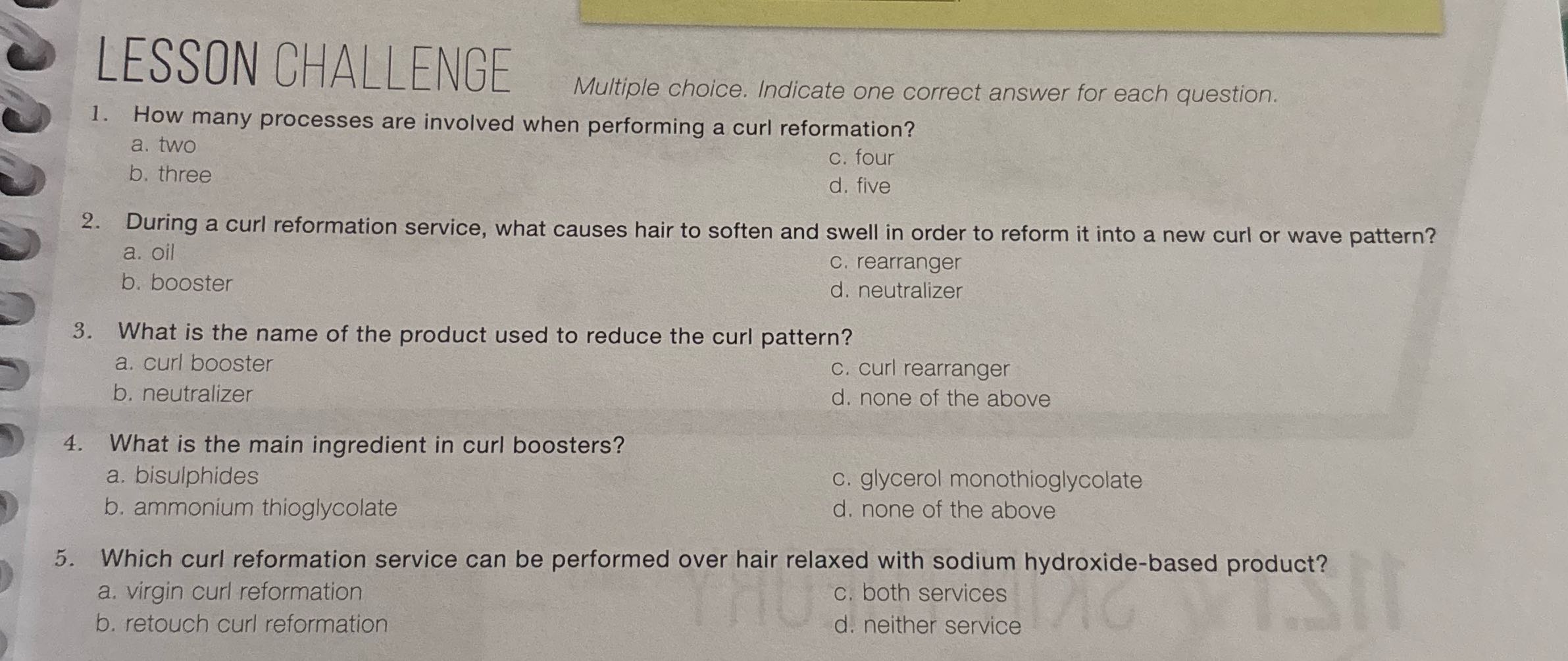 LESSON CHALLENGE Multiple choice. Indicate one