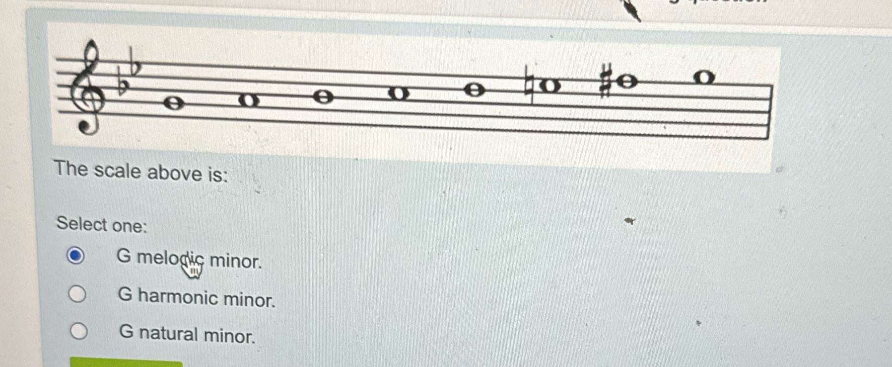 Theory e e The scale above is: Select one: O G