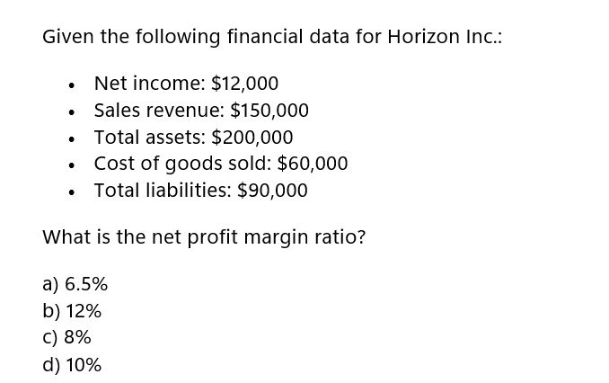 Accounting question Given the following financial
