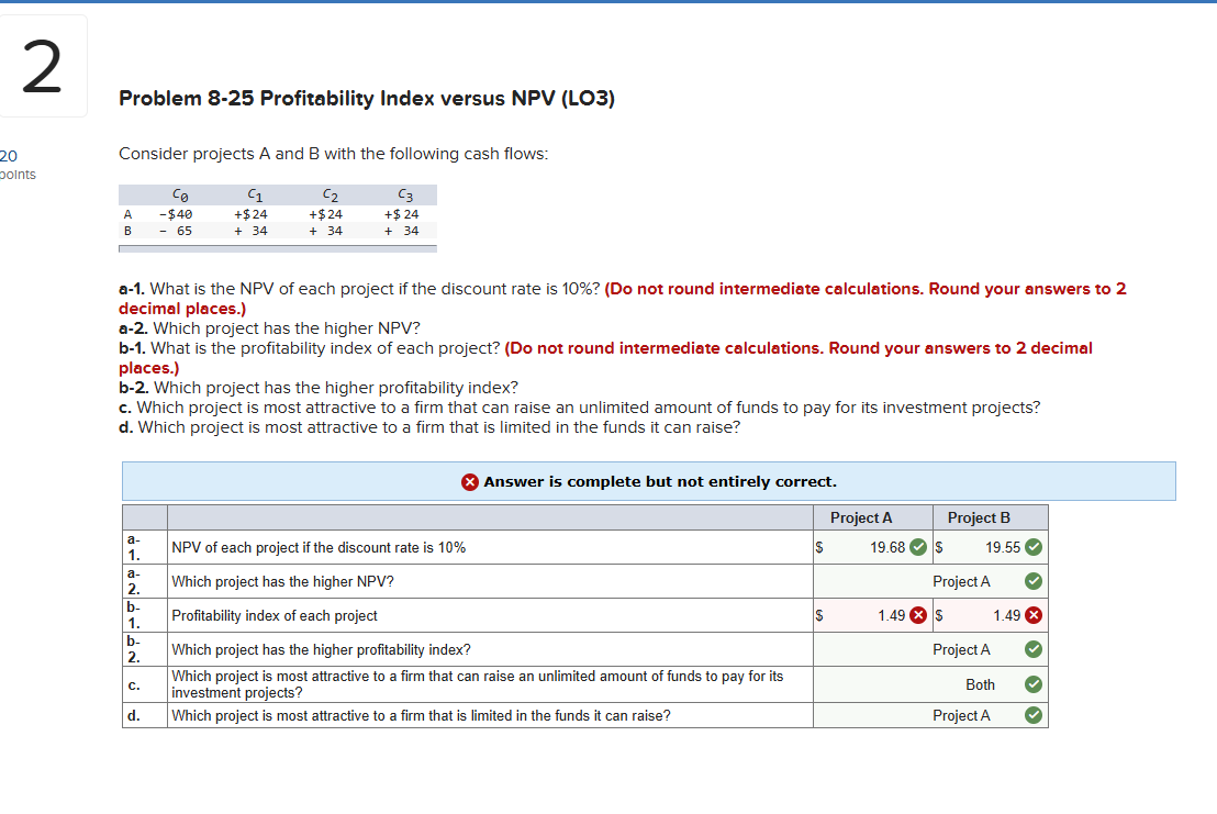 Problem 8 - 2 5 Profitability Index versus NPV (
