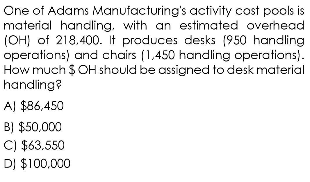 How much $ oh should be assigned to desk material