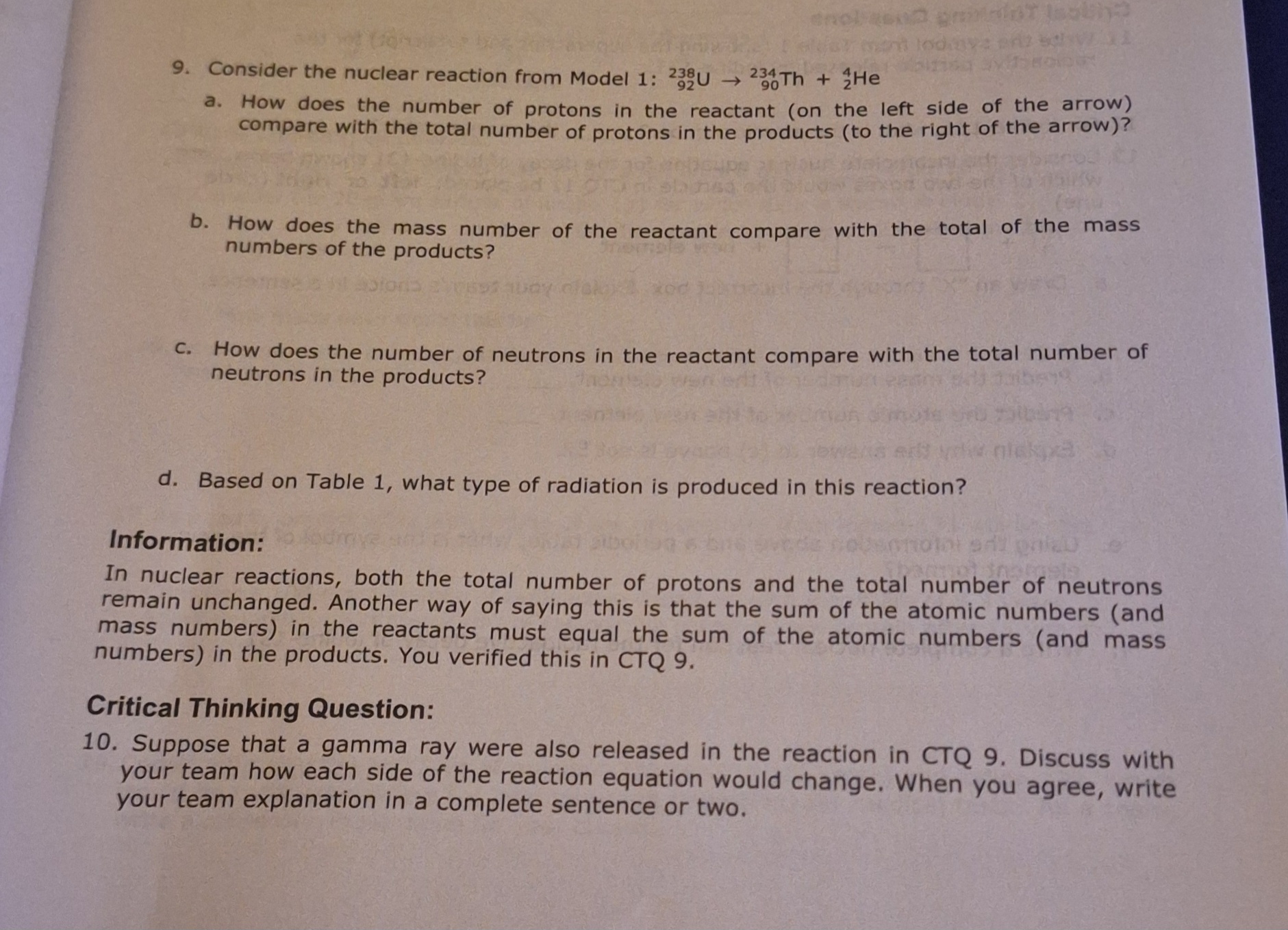 solve 9. Consider the nuclear reaction from Model