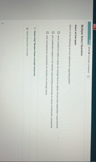 2 1 of 2 8 Concepts completed Multiple Select