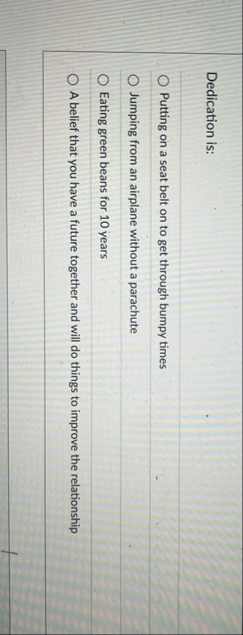 Dedication is: Putting on a seat belt on to get