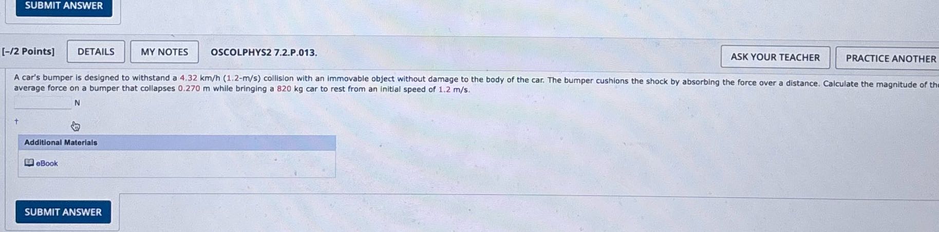 SUBMIT ANSWER [-/2 Points] DETAILS MY NOTES