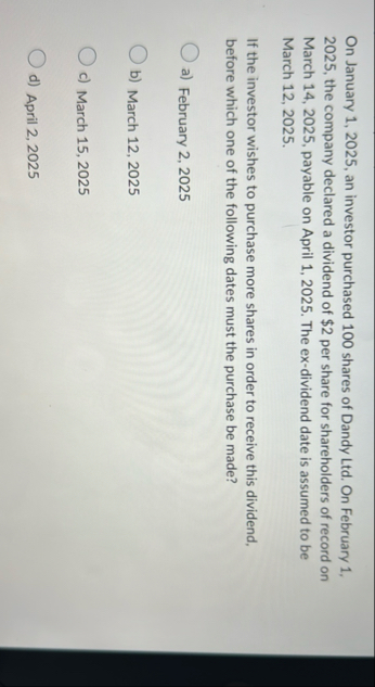 On January 1 , 2 0 2 5 , an investor purchased 1