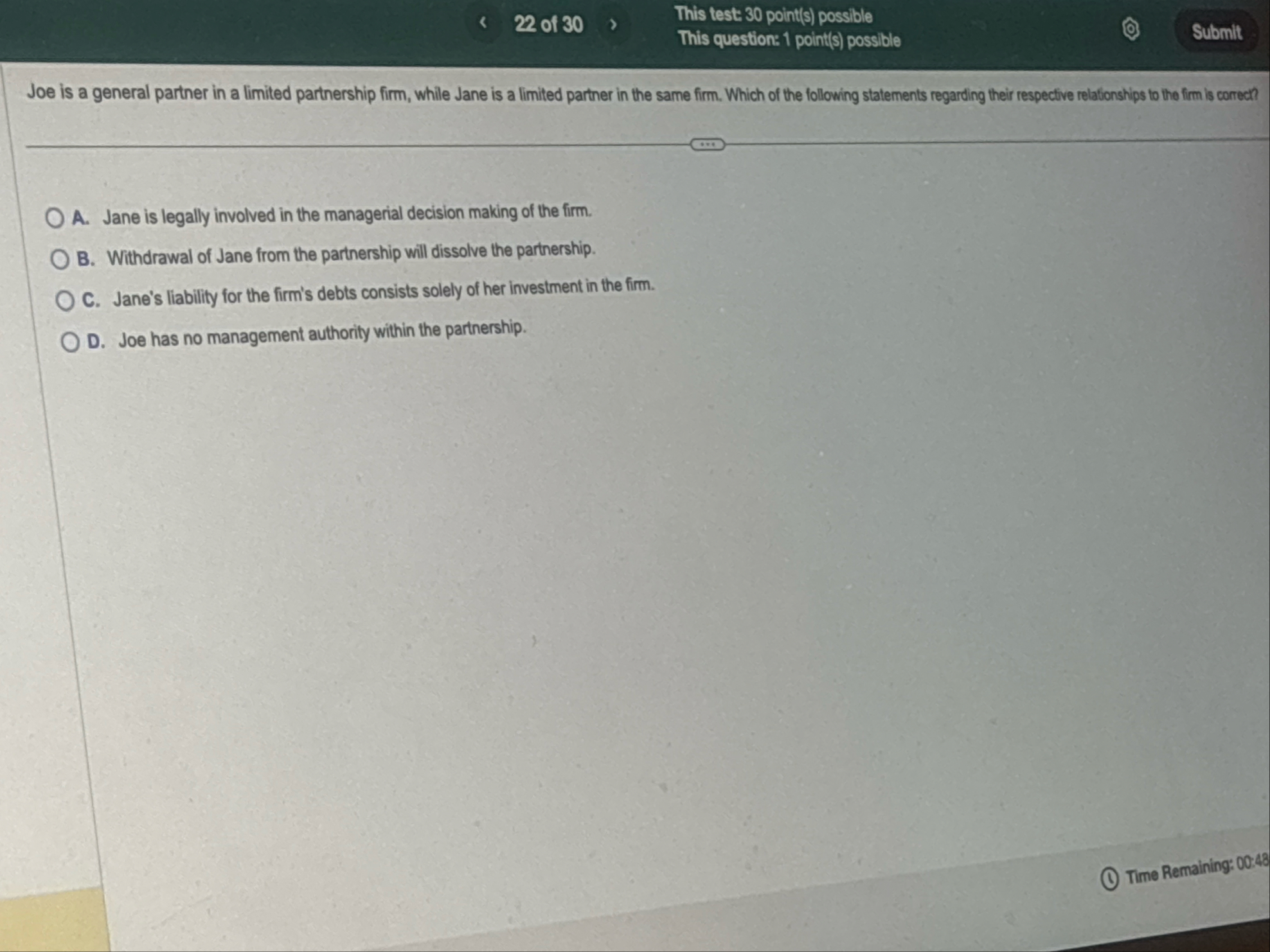 2 2 of 3 0 This test: 3 0 point ( s ) possible