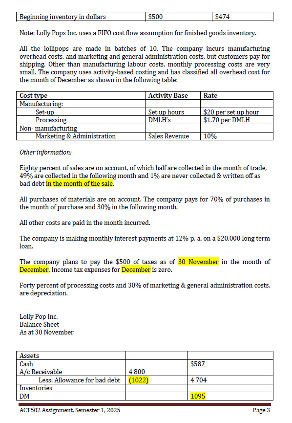 Question One (80 Marks) Lolly Pops Inc. makes