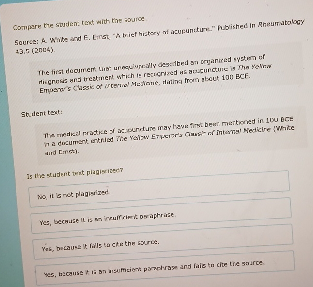 Compare the student text with the source. Source: