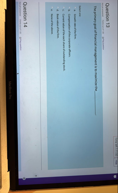 Time left 1 : 1 1 : 5 0 Hide Question 1 3 Not yet