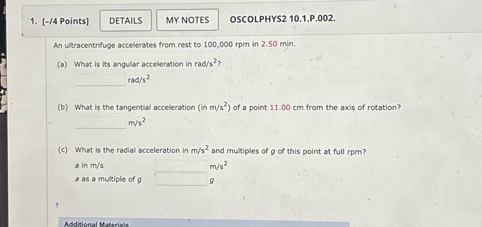 1. [-/4 Points] DETAILS MY NOTES OSCOLPHYS2