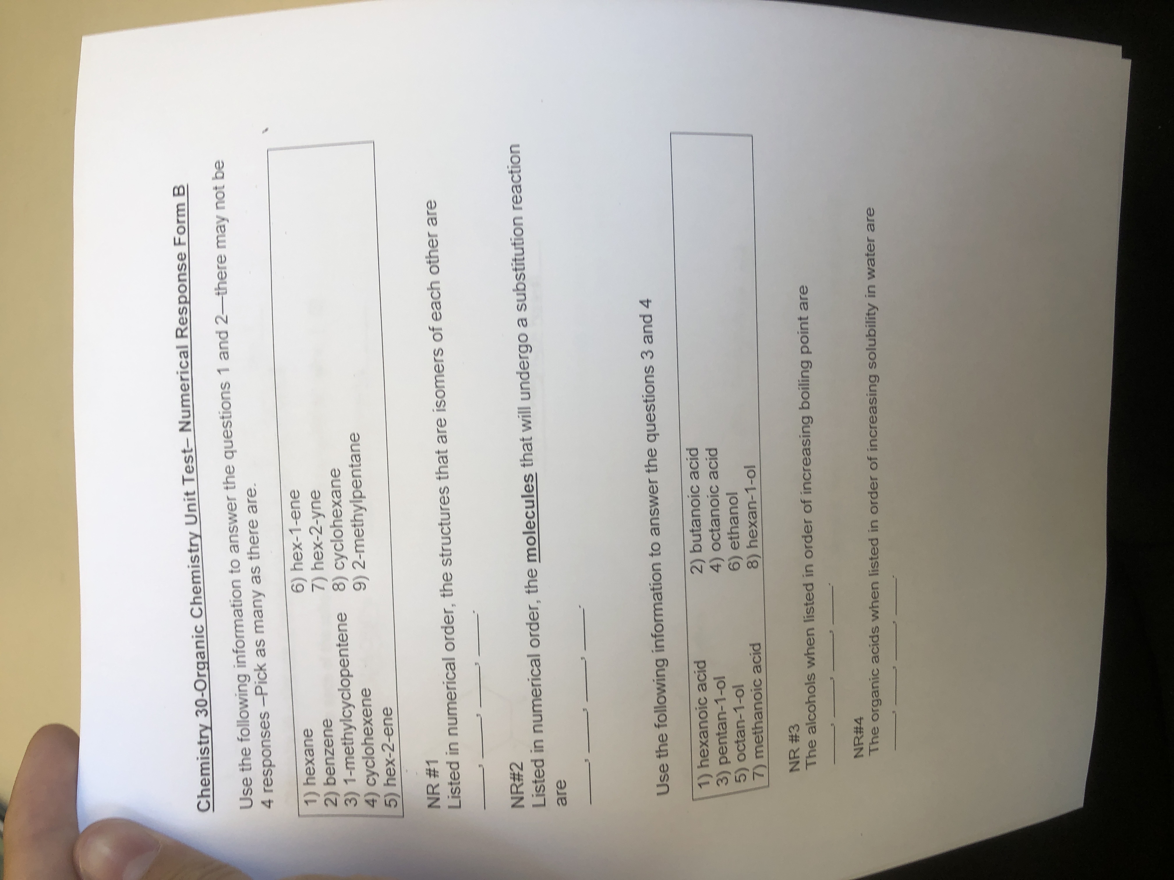 do these Chemistry 30-Organic Chemistry Unit
