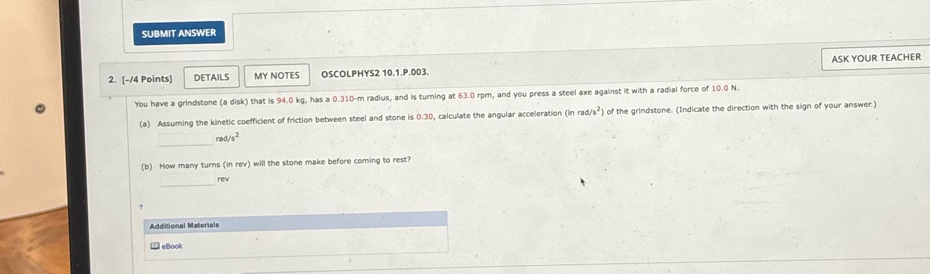 SUBMIT ANSWER 2. [-/4 Points] DETAILS MY NOTES