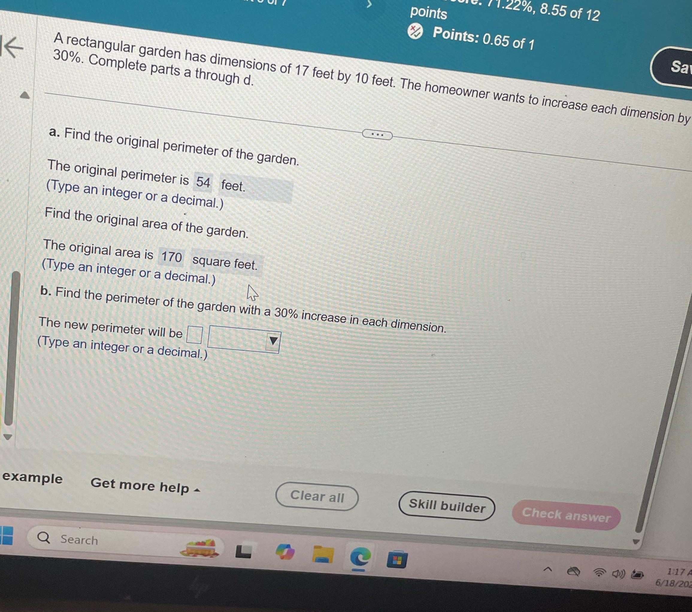 1.22%, 8.55 of 12 points Points: 0.65 of 1 Sa A