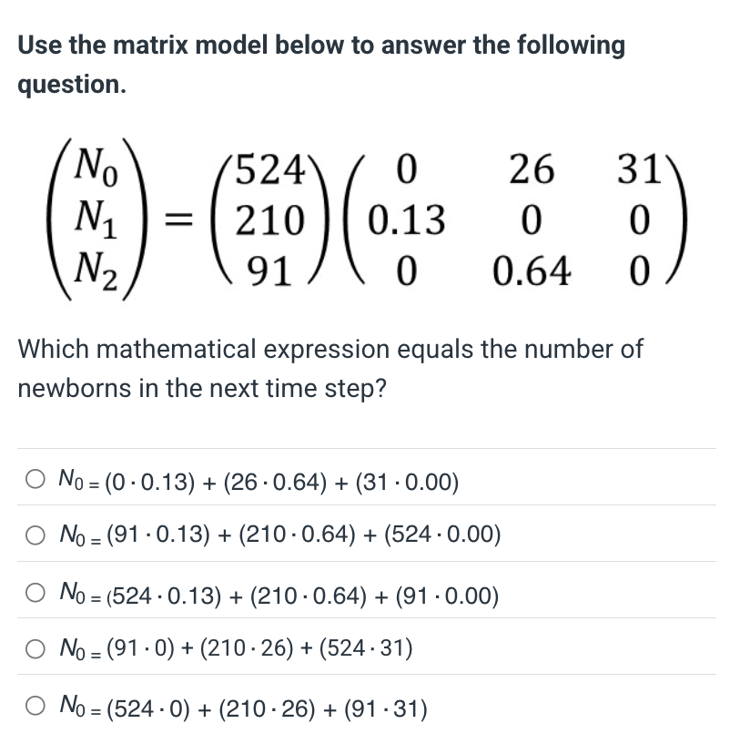 Use the matrix model below to answer the