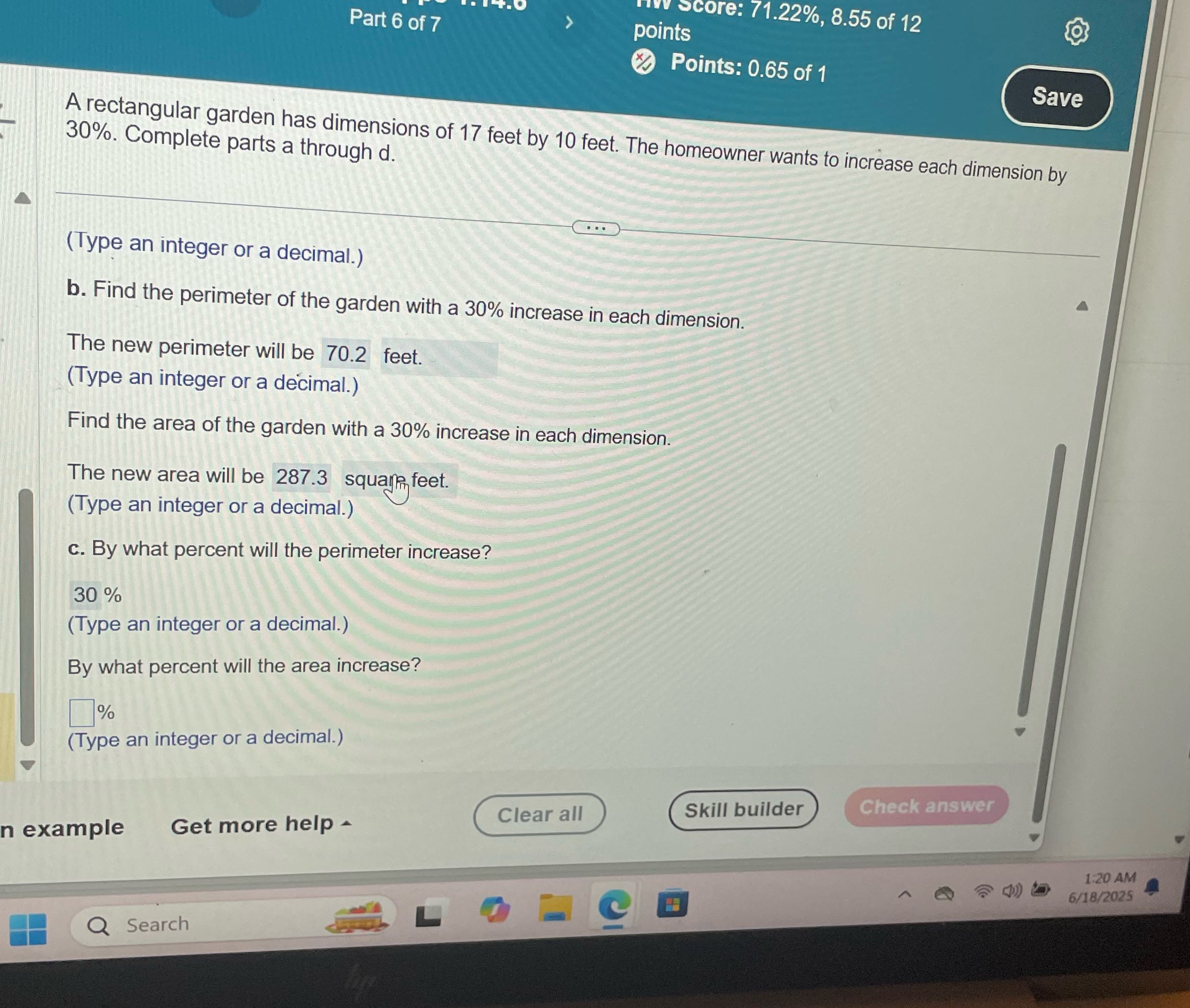 Part 6 of 7 V Score: 71.22%, 8.55 of 12 points