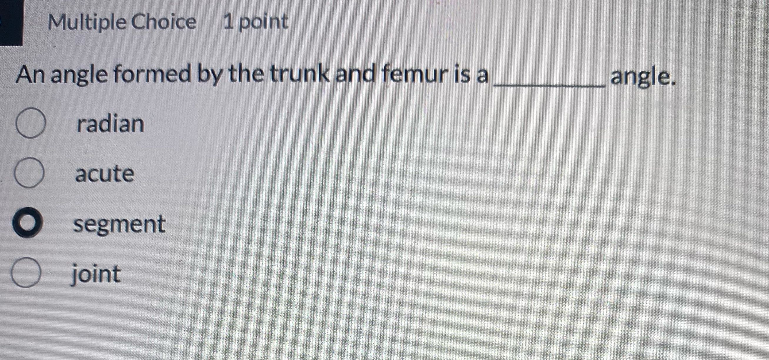 Multiple Choice 1 point An angle formed by the