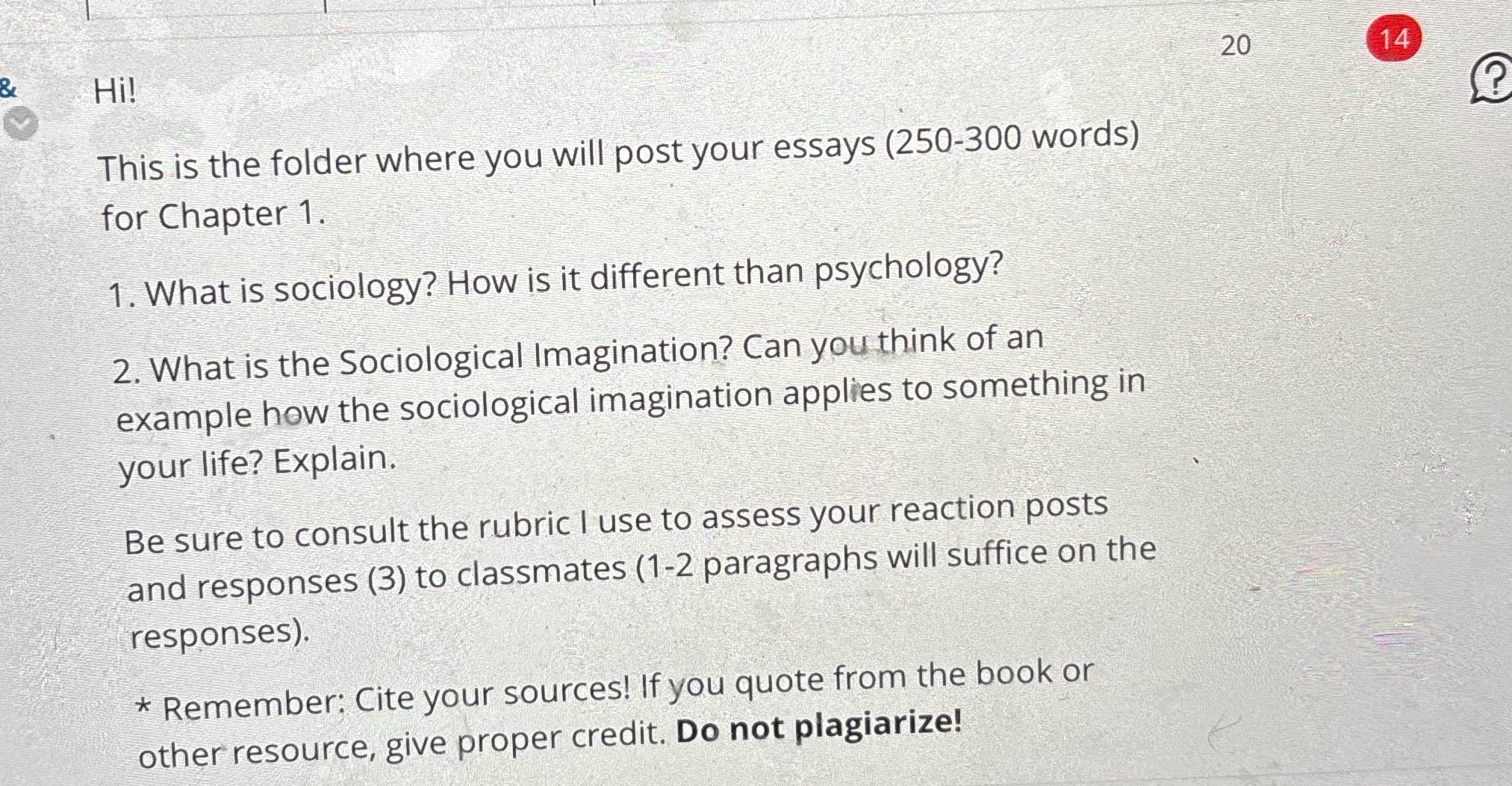 Hi! 20 14 This is the folder where you will post