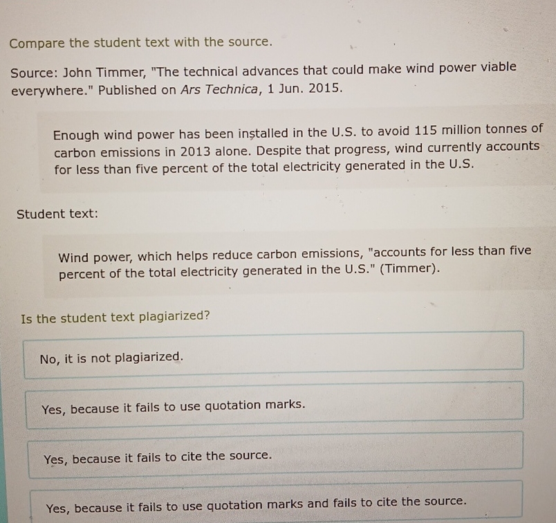 Compare the student text with the source. Source: