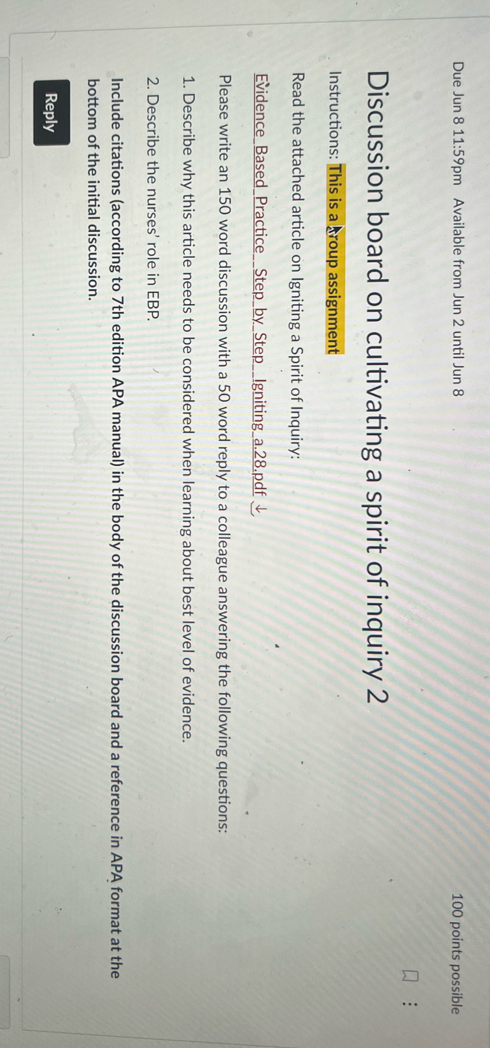 Due Jun 8 11:59pm Available from Jun 2 until Jun