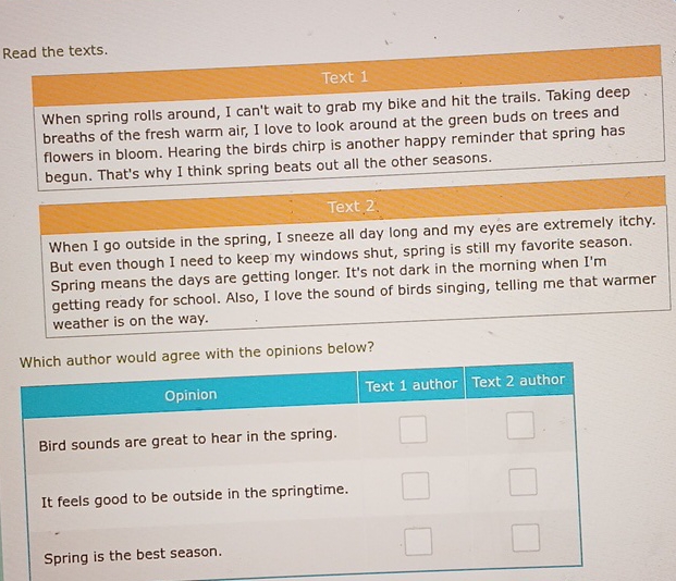 Read the texts. Text 1 When spring rolls around,