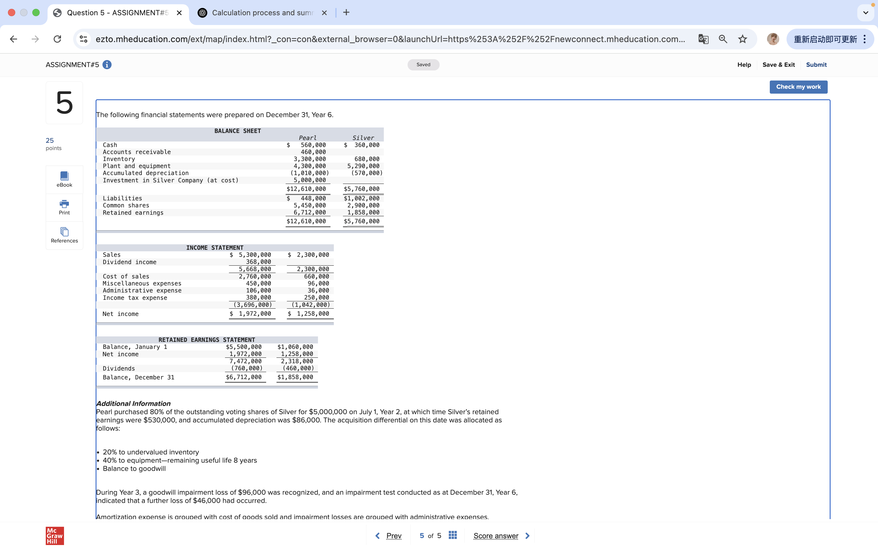 Question 5 - ASSIGNMENT#5 X Calculation process