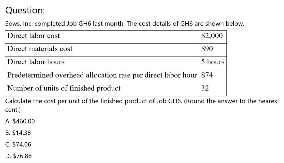 Direct labor cost : 2000 direct materials cost 90