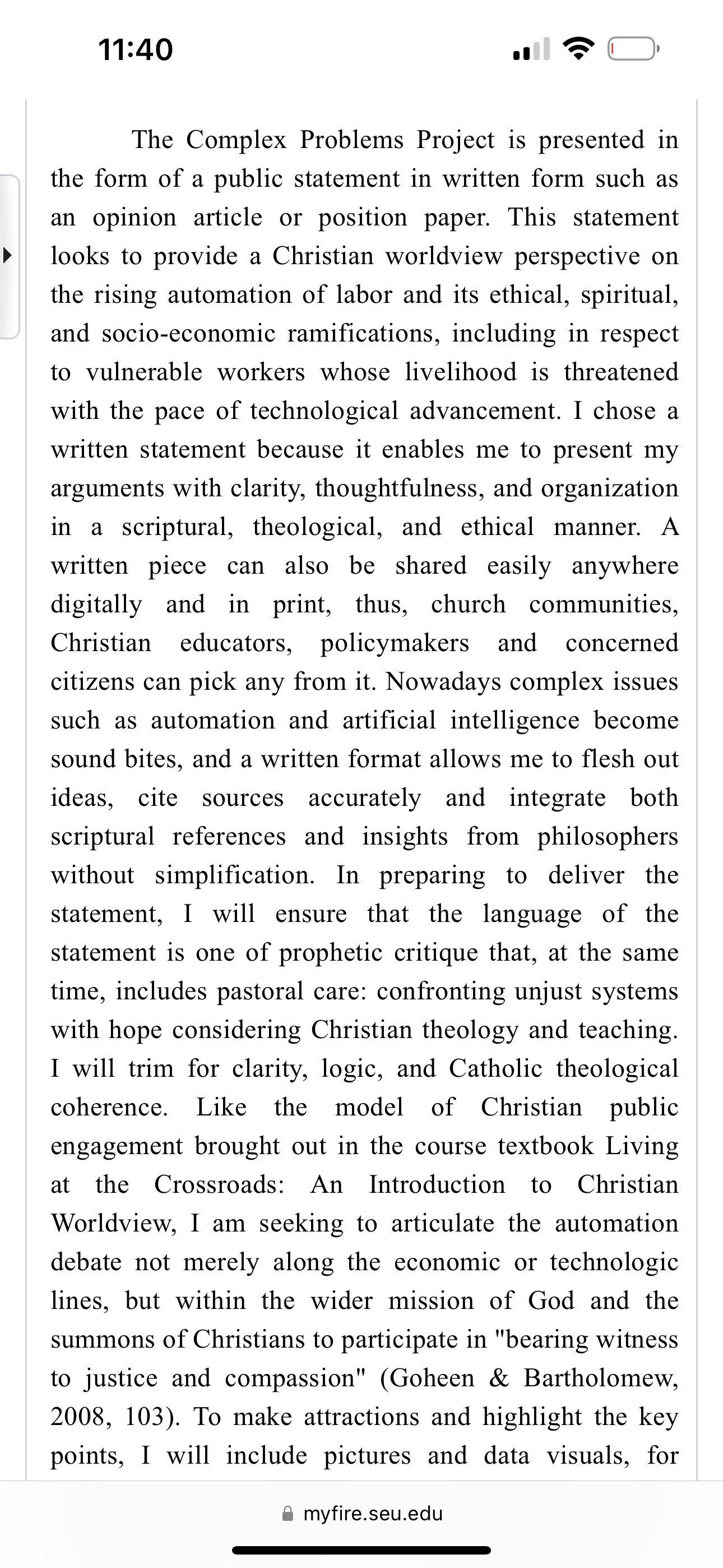 Your Worldview & Complex Problems Project should